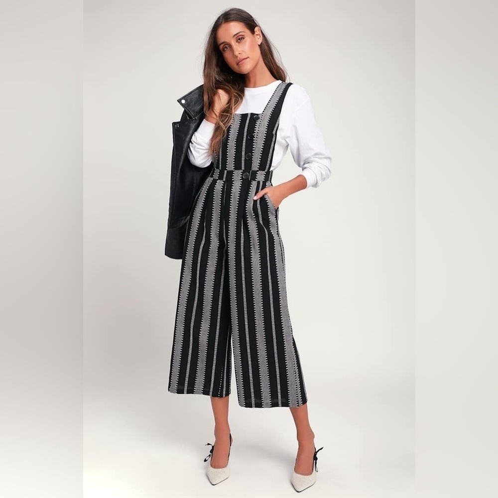 Lush Bergen Black and White Striped Wide-Leg Jumpsuit